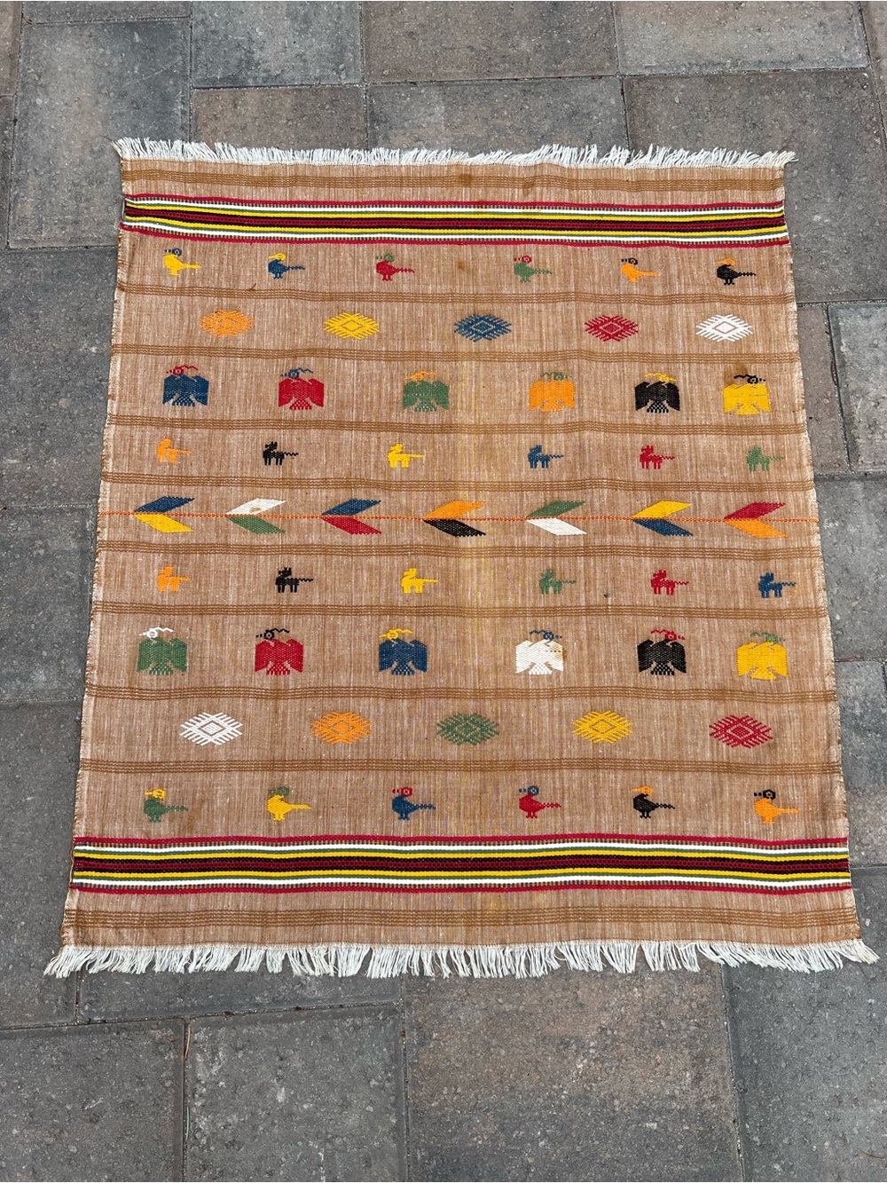 Vintage Southwestern Style Hand-Stitched Textile Wall Hanging 29" x 34"